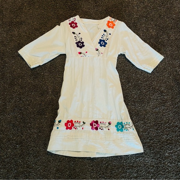 Traditional Mexican Wedding Guest Dress with Colorful Floral Embroidery - Picture 1 of 10